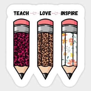 Teach Love Inspire, Back To School Pencil Teacher Leopard Floral Gift For Teacher Sticker